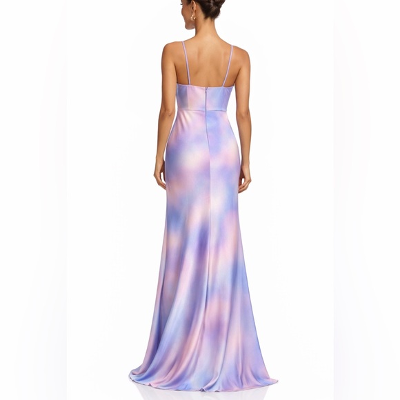 Liv Foster NWT Size 6 Pastel Watercolor Satin Cowl Neck Prom Formal Maxi Gown - Picture 2 of 3